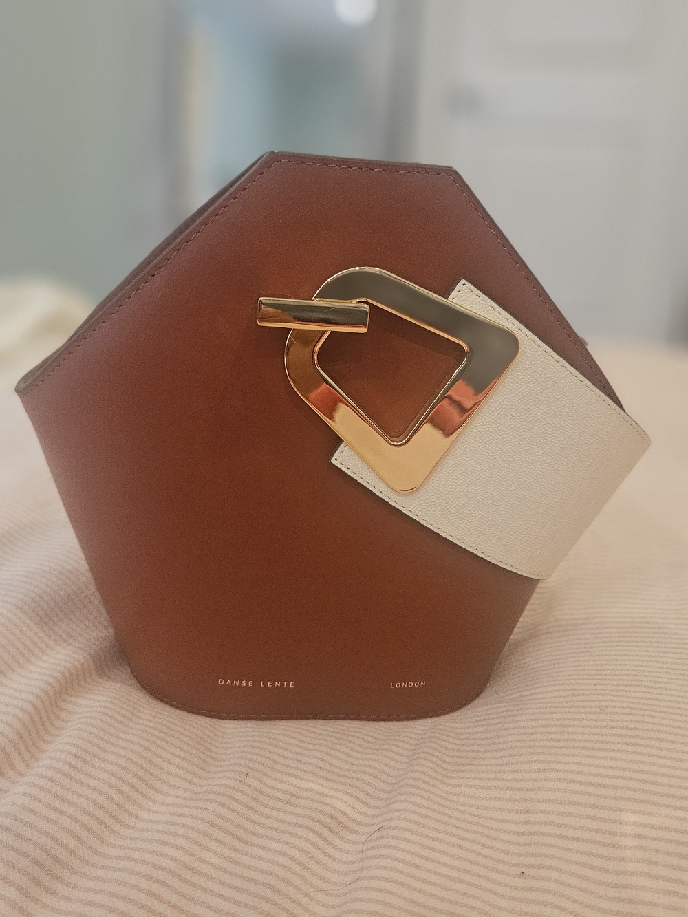 Danse Lante Tan Leather Handbag with Cream Strap